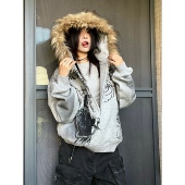 15GET 秋冬潮 外套情侣款 美式 复古重磅加厚毛领连帽卫衣慵懒感开衫