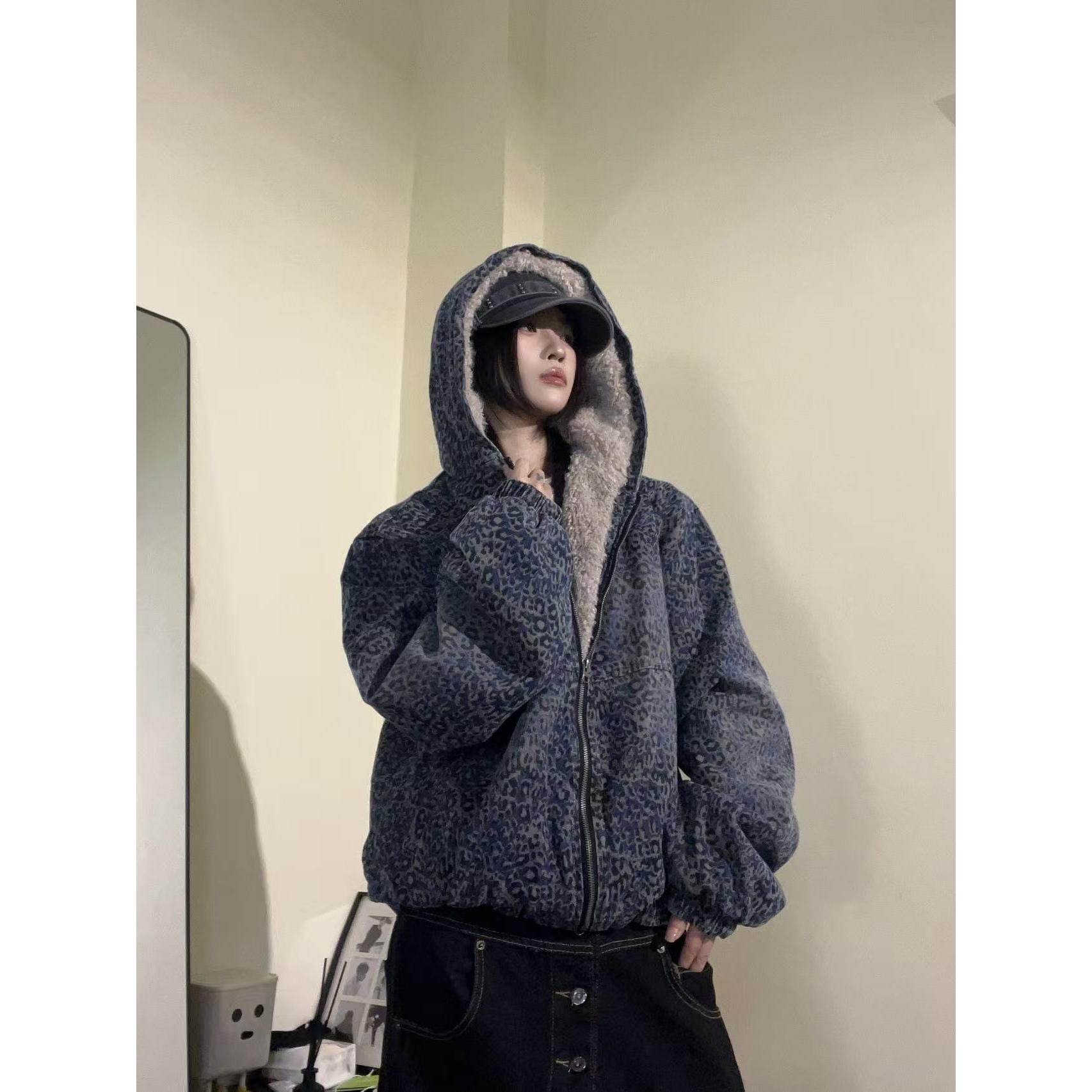 15GET水洗蓝豹纹座山雕棉服男女