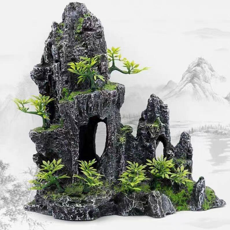 鱼缸造景石头假山天然树脂造景仿真石头用品龟鱼缸装饰水族箱摆件