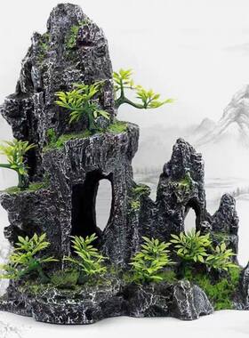 鱼缸造景石头假山天然树脂造景仿真石头用品龟鱼缸装饰水族箱摆件