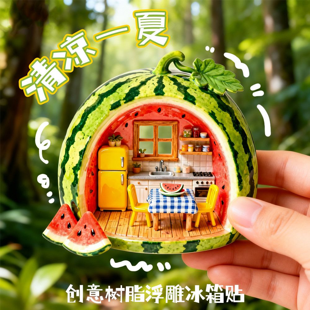 西瓜小屋清凉一夏创意树脂立体浮雕磁吸冰箱贴装饰送朋友小礼品