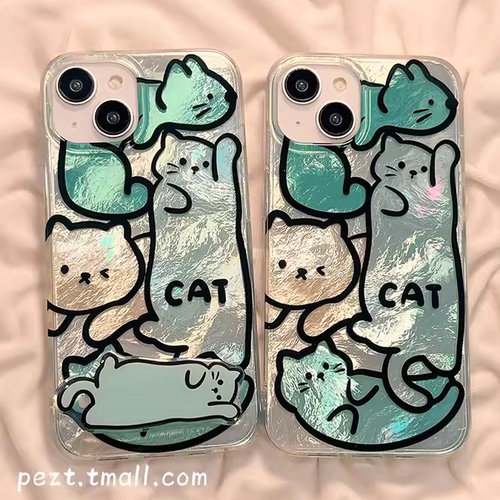 卡通可爱猫咪支架绿色适用于三星s25/s23/22/20/21/note20/10透明s24手机壳a52/a51创意s9/A33保护套a53羽纱