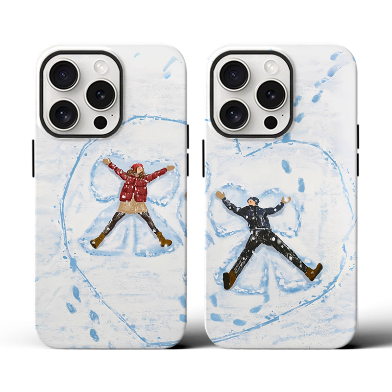 雪地情侣油画冬天适用于小米15pro手机壳小米14全包防摔小米12spro创意小米12X新款女10s二合一卡通个性