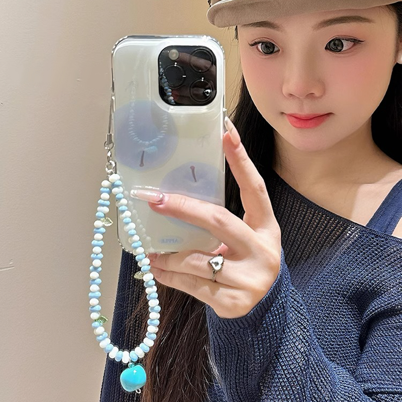 ins油画清新蓝苹果蝴蝶结适用于苹果16promax手机壳iphone15/14全包xsmax新13proxr女12mini小众11pro白底IMD