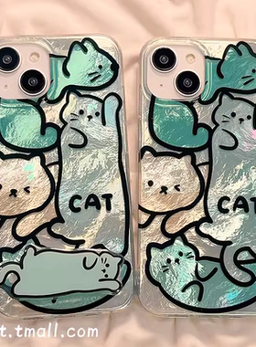 卡通可爱猫咪支架绿色适用于小米15pro/14pro手机壳cc9全包12spro防摔civi2/civi3女12个性14ultar羽纱10/9