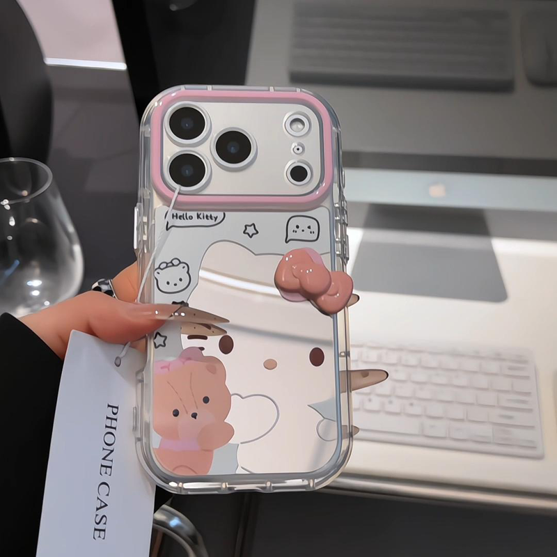 ZYL镜面可爱kt猫适用于苹果17promax手机壳iphone16/15全包xsmax创意13proxr女12mini小众11pro镜奶