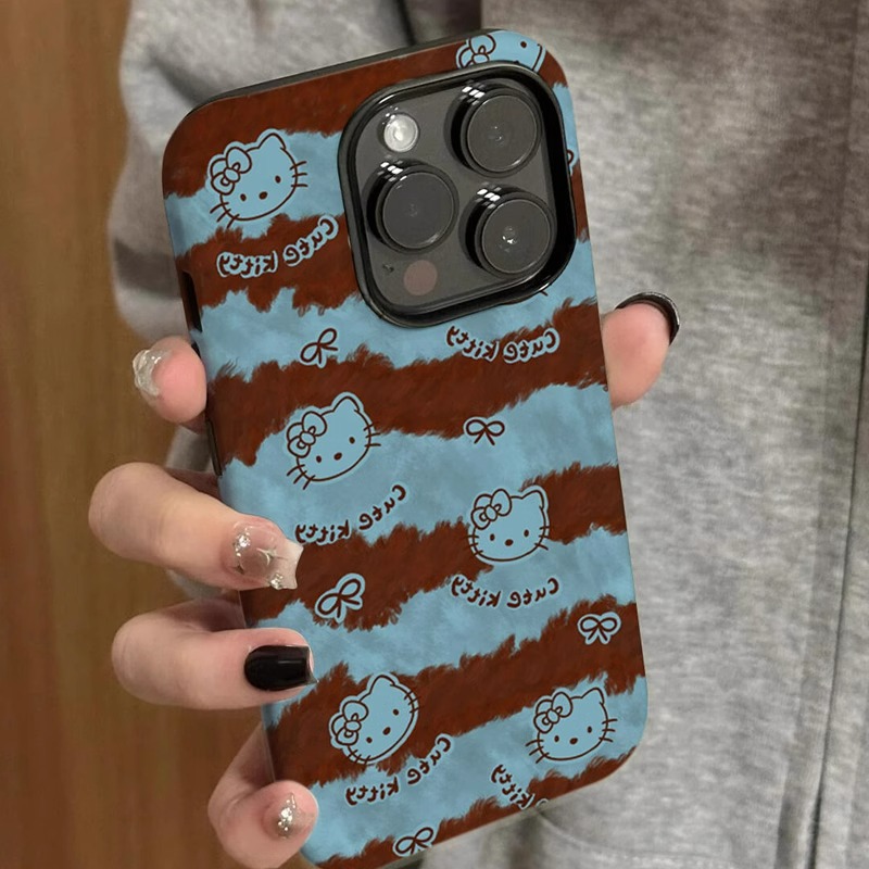 复古斑马纹满屏Kitty猫适用于oppo reno14pro/13手机壳二合一reno12/11全包卡通reno7/6防摔reno5女findx8/x6