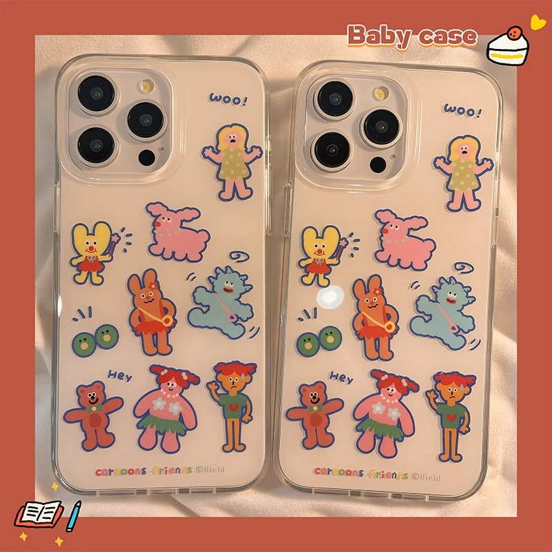 卡通可爱小熊怪兽适用于苹果16promax手机壳iphone15/14全包xsmax创意13proxr女12mini小众11pro白底IMD