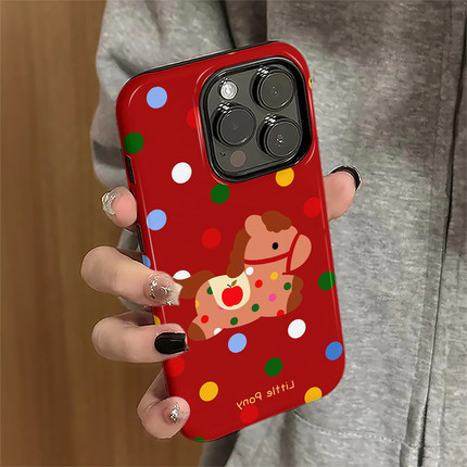 ZYL新年彩色波点小马适用于oppo reno15pro/14手机壳二合一reno13/12全包卡通reno7/6防摔reno5女findx8/x6