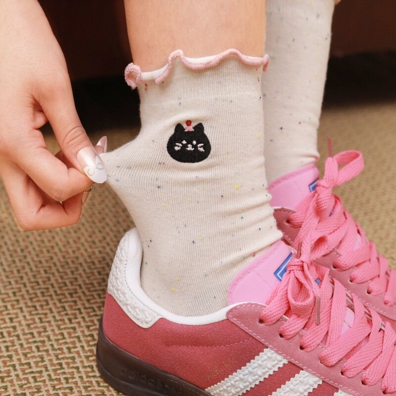 可爱袜子女秋冬木耳边中筒袜棉袜高筒外穿潮网红长袜女堆堆袜春秋