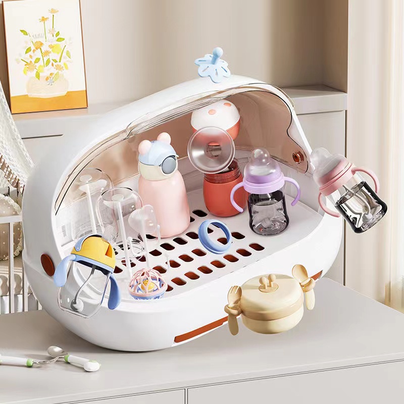 奶瓶收纳箱防尘宝宝餐具玩具新生儿辅食收纳盒有盖沥水篮收纳盒