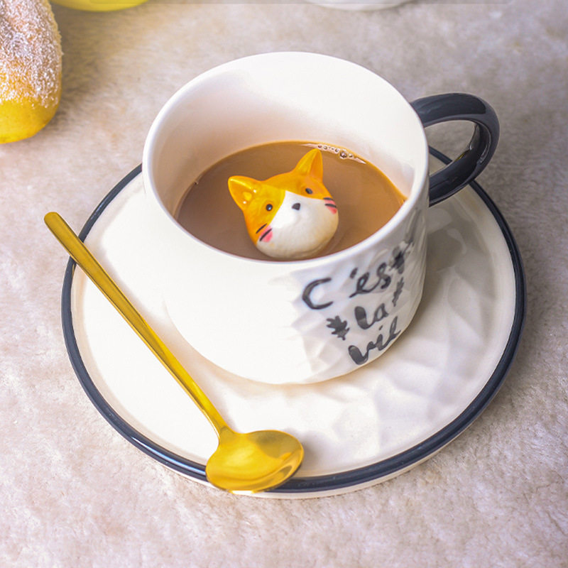 猫咪小动物水杯里面有躲猫猫茶杯