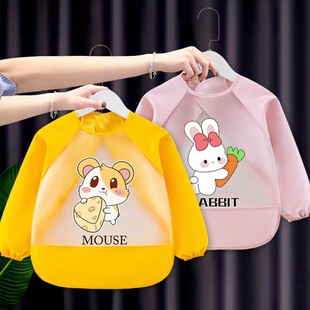 儿童罩衣宝宝吃饭围兜男女孩防水免洗长袖 3岁2 婴儿围裙反穿护衣1