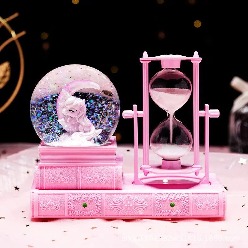 水晶球女孩流沙计时器防摔独角兽音乐盒沙漏客厅酒柜饰品装饰摆