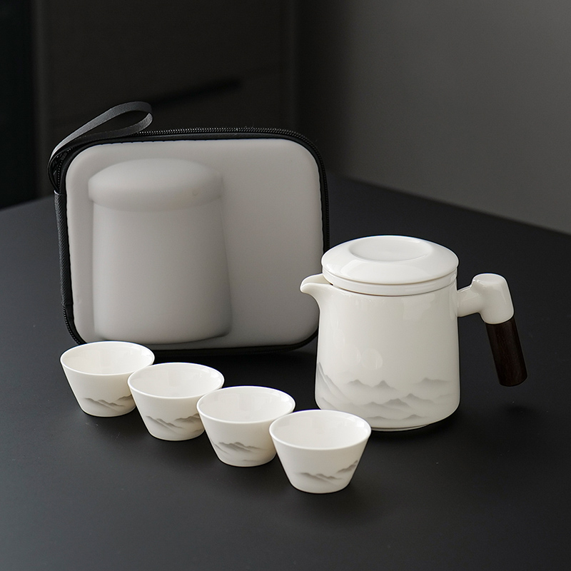 羊脂玉白瓷旅行功夫茶具套装露营B外出一壶四杯泡茶壶便携式小套