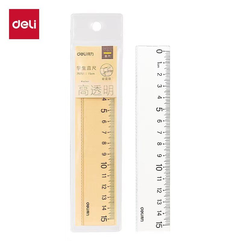 Deli 79751丙烯酸高透明塑料尺与波浪线办公室15厘米尺学生尺子