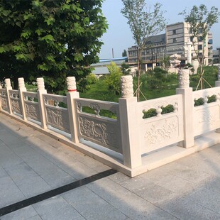 石雕汉白玉栏杆花岗岩栏板学校升旗台围栏河道桥护栏设计中式浮雕