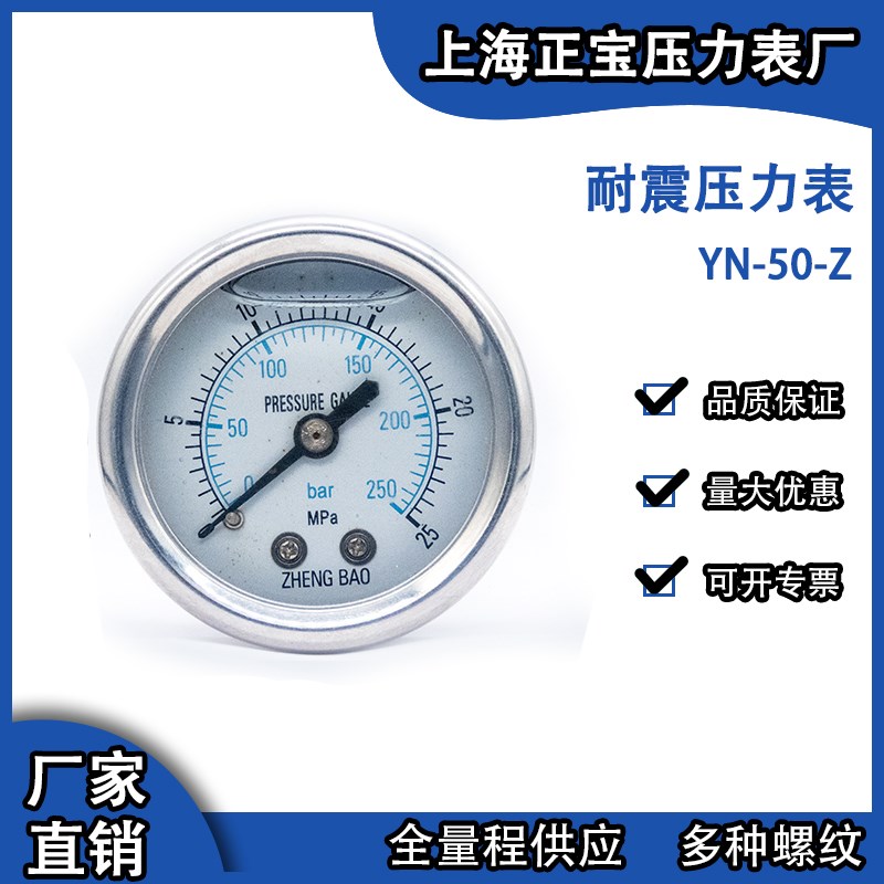 正宝YN50Z 轴向不带边充油防抖耐震压力表 真空表 液压气压油压表