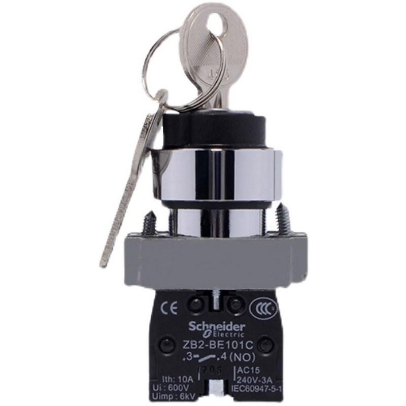 钥匙开关 XB2BG21C 2档常开自锁22mm金属按钮 单抽 双抽