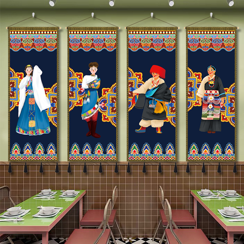 藏式挂画布艺民族挂布餐厅酒吧民谣挂布民宿墙西藏风装饰画挂毯图片