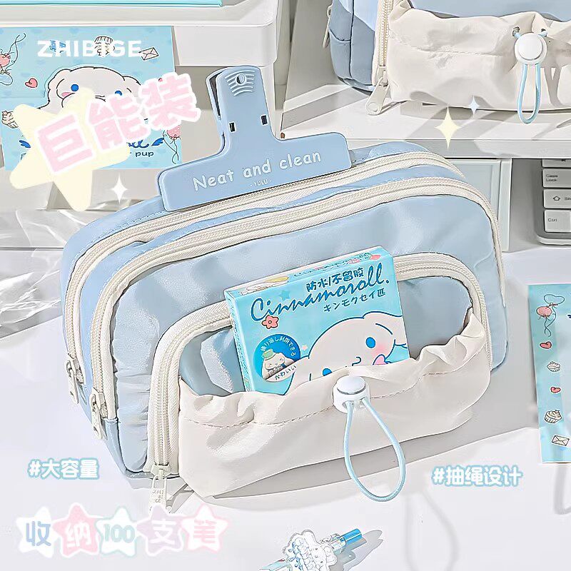 2025年新款高颜值抽绳笔袋初高中女生版大容量文具袋铅笔盒小学生简约日系ins风帆布抽拉绳置物收纳袋铅笔袋