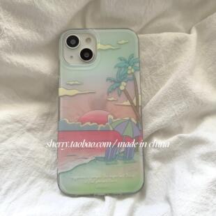 SHERRY*ins风温柔落日沙滩海边落日适用于iphone15promax苹果14小众13韩风12可爱卡通情侣夏日新款手机壳