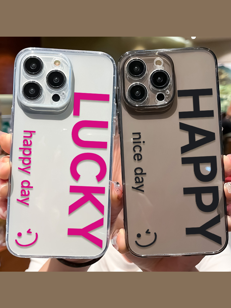 创意lucky英文适用苹果15promax手机壳14pro字母iPhone11/13情侣12硅胶xsmax新款XR简约X个性8plus透明7p/6女