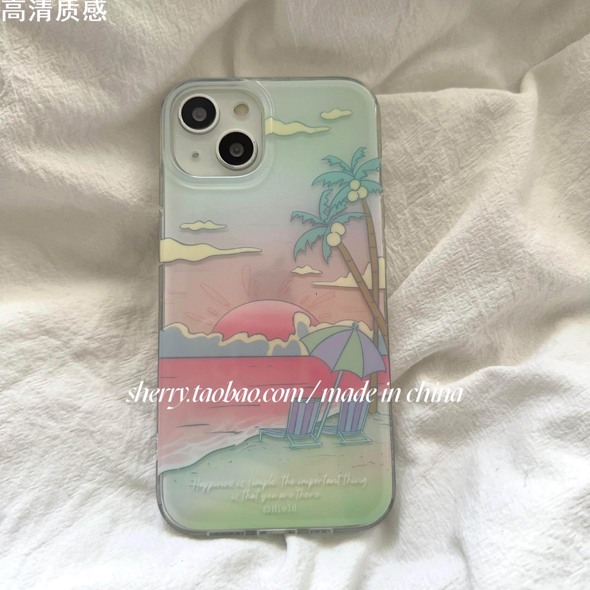 SHERRY*ins风温柔落日沙滩海边落日适用于iphone15promax苹果14小众13韩风12可爱卡通情侣夏日新款手机壳