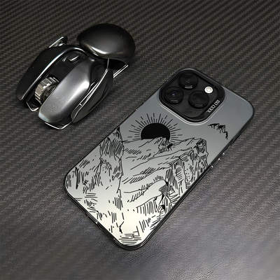 线条夕阳雪山适用红米not