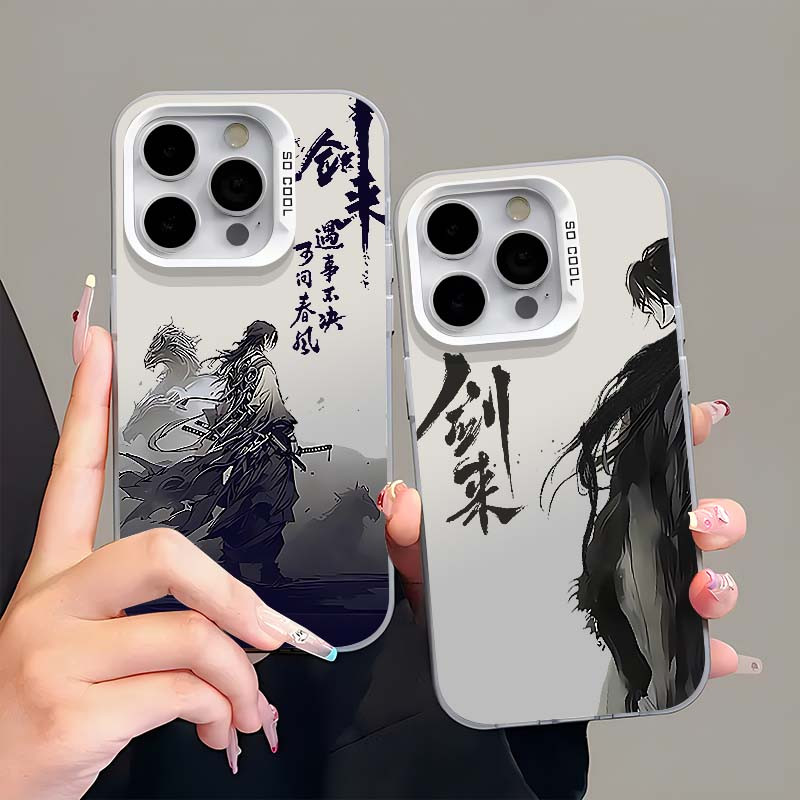 剑来侠客水墨适用于苹果15手机壳iphone13新款华为mate60荣耀小米14红米k70vivox100镭射彩银OPPOreno11套PRO