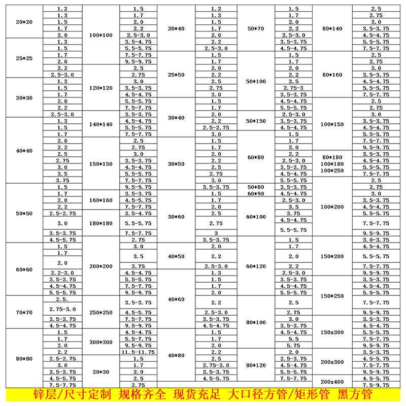 方管镀锌方管钢材高锌层4乘6光伏支架100x100矩形方管40x60黑方管
