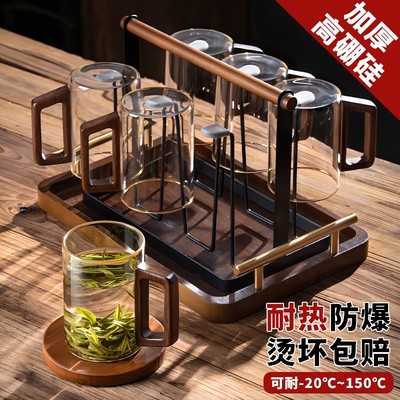 家用玻璃杯套装客厅耐高温茶杯水杯大容量办公室待客喝水杯子防爆