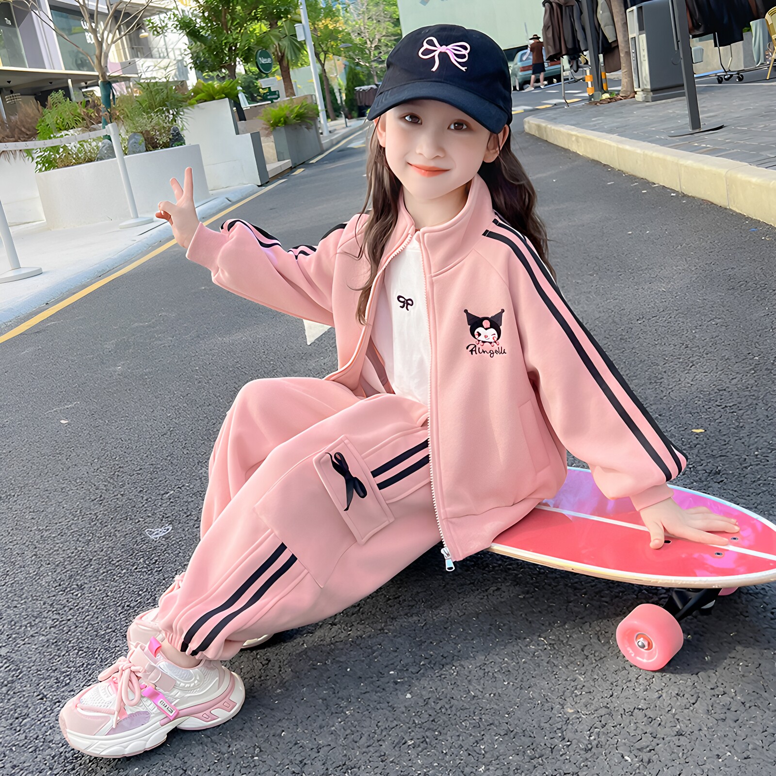 女童套装春秋外套2026新款春季库洛米棒球服春装女孩儿童衣服