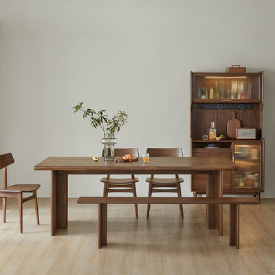留意黑胡桃木实木餐桌客厅家用大长书桌长方形工作台办公桌茶桌子