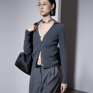 B401 早秋复古针织衫 322WORKHOUSE羊毛羊绒针织V领开衫 女2024新款