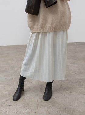 322WORKHOUSE羊毛混纺针织百褶裙女2024新款秋冬a字半身裙B482