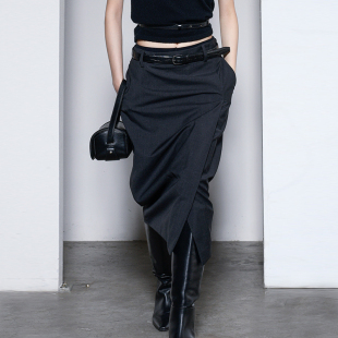 直筒长裙B430 秋季 322WORKHOUSE深灰色羊毛低腰西装 半裙女2025新款