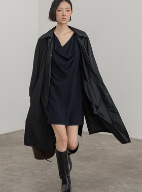 322WORKHOUSE羊毛羊绒混纺针织荡领连衣裙女2024新款早秋裙子B434