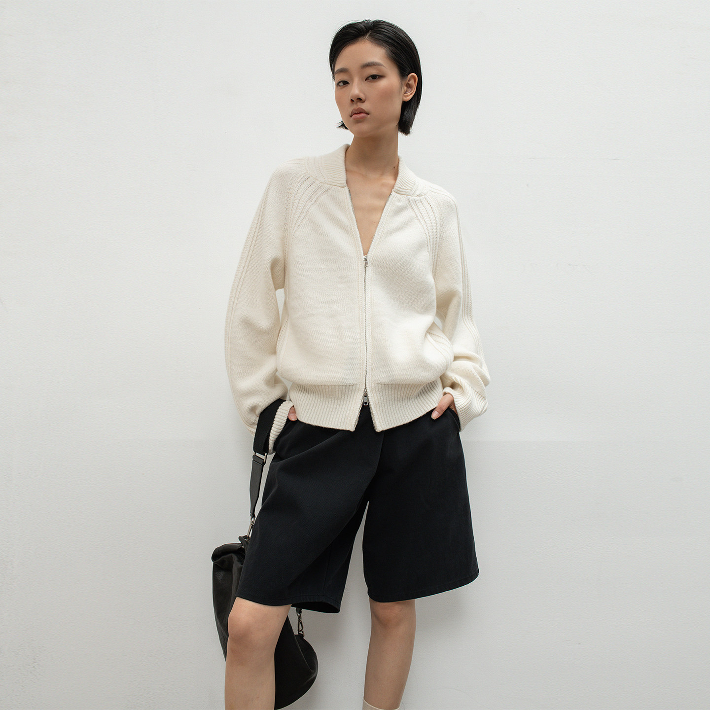 322WORKHOUSE羊毛棒球领毛衣外套女2025新款秋季宽松针织开衫R794