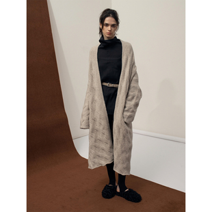 B881 2025秋冬新款 322WORKHOUSE长款 绞花厚毛衣外套女宽松针织开衫