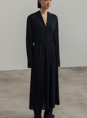 322WORKHOUSE羊驼毛系带针织外套女2025秋季长款毛衣开衫上衣B131