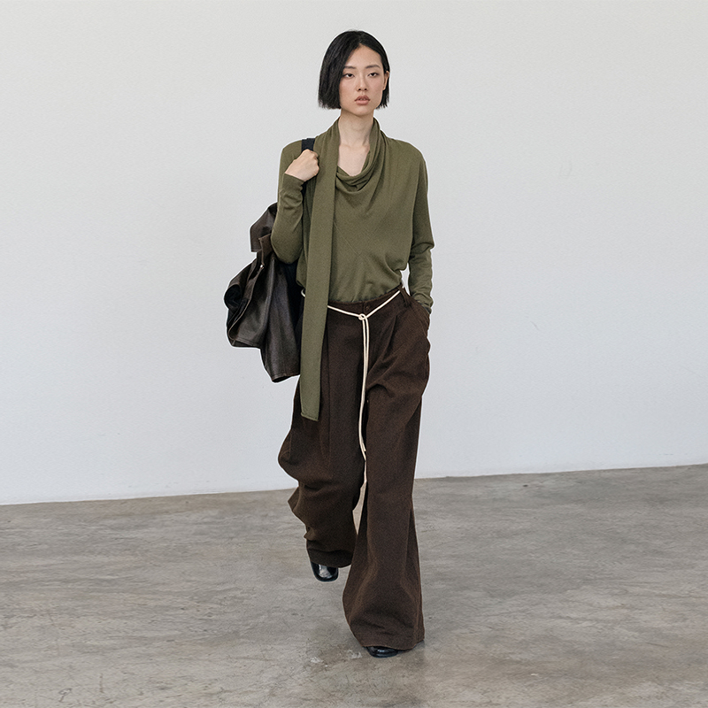 羊毛荡领套头衫针织衫女