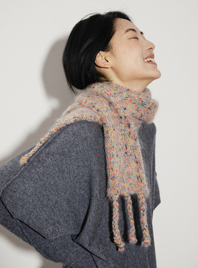 322WORKHOUSE马海毛混纺针织彩点长条流苏围巾女2025冬季新款B904