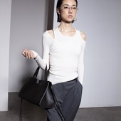 322WORKHOUSE山羊绒棉混纺两件套女士2024秋设计感气质套头衫 B400