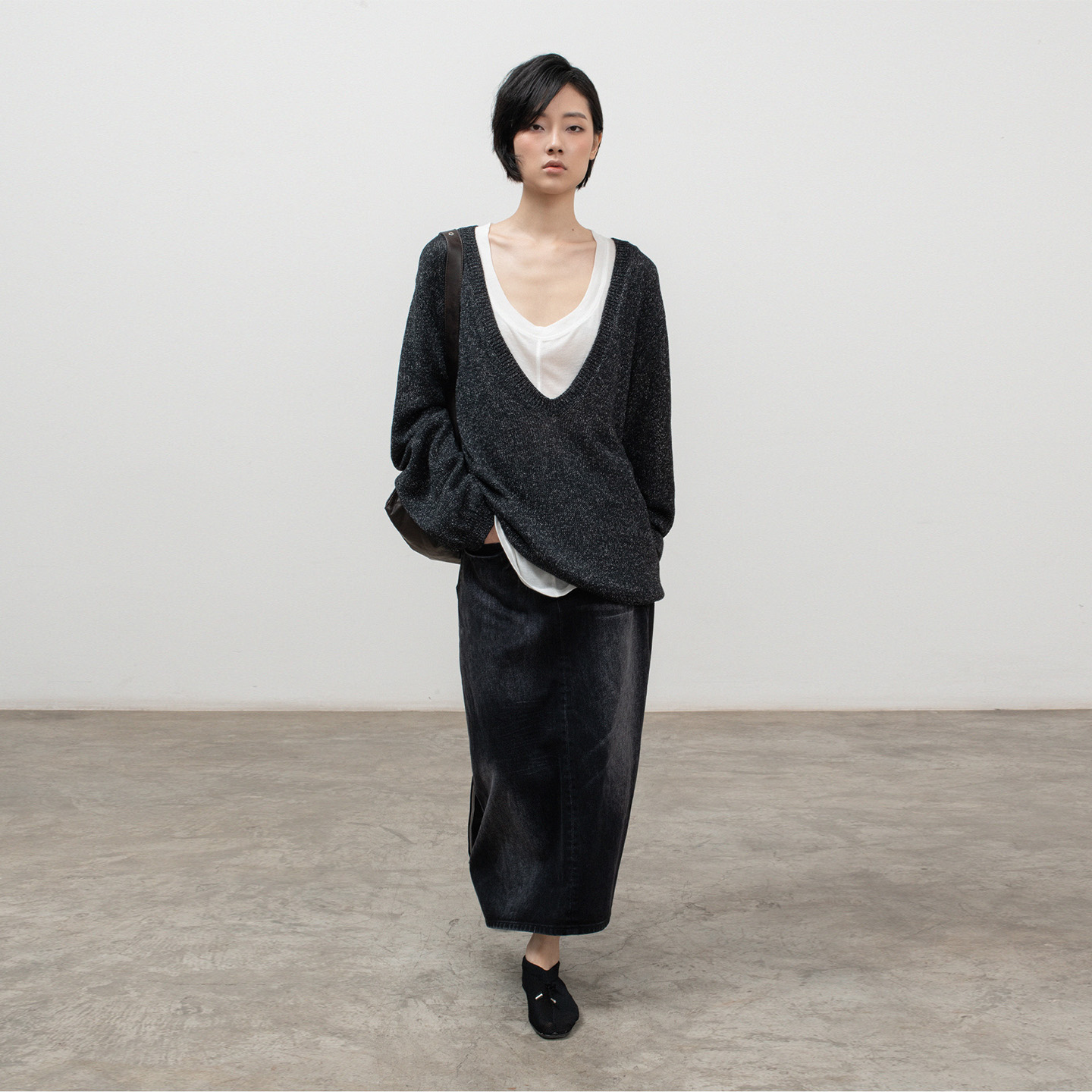 幻彩和纸纱深V领针织罩衫