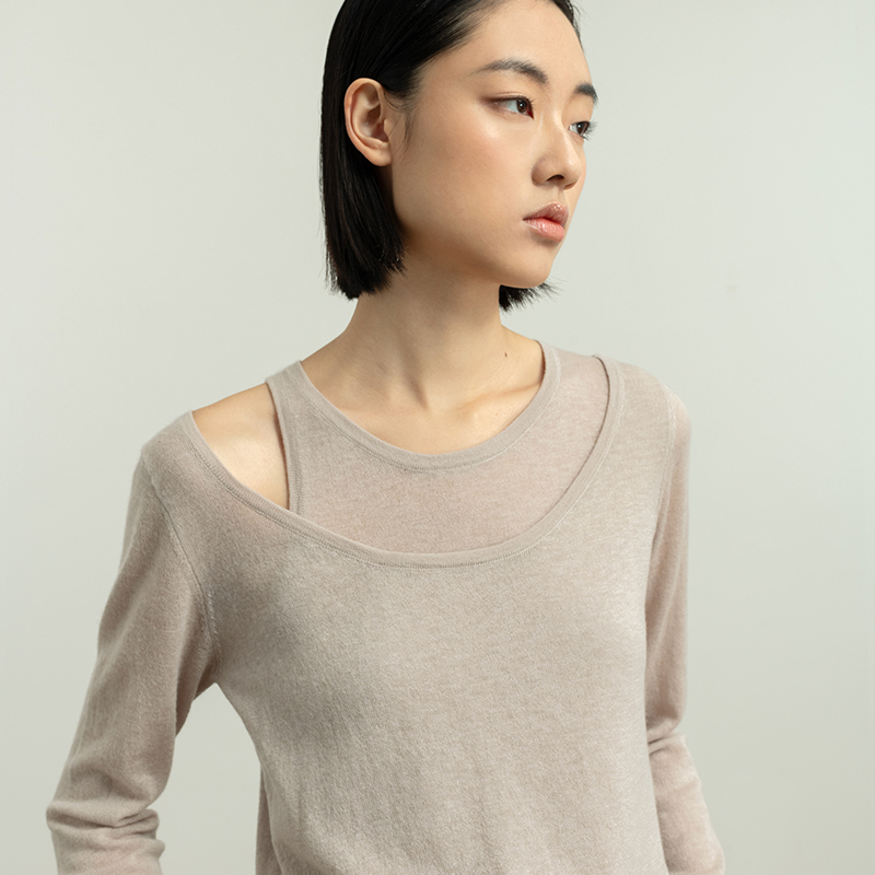 322工房羊毛羊绒混纺套头假两件