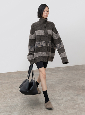 322WORKHOUSE费尔岛高领毛衣开衫女2025新款秋季宽松长袖外套B490