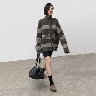 宽松长袖 秋季 外套B490 女2025新款 322WORKHOUSE费尔岛高领毛衣开衫