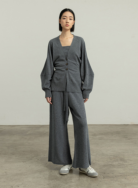 322WORKHOUSE羊毛羊绒针织九分裤女士2024新款秋冬直筒裤子B249