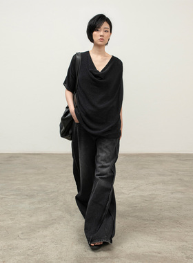 322WORKHOUSE短袖荡领罩衫女2025新款夏季轻薄微透慵懒感上衣B781